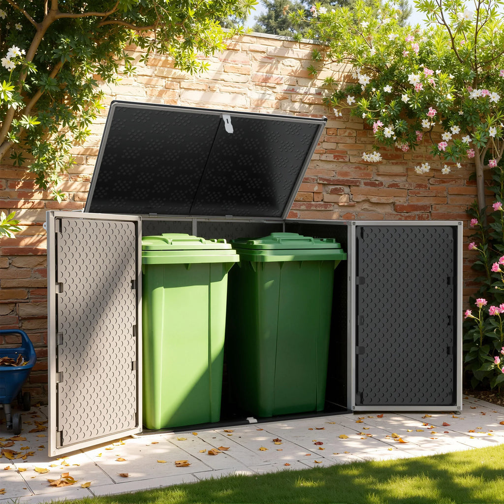 2026 New51 Cu Ft Outdoor Storage Shed, Resin Storage Cabinet with Door & Lock, Multi-Purpose Outdoor Shed for Garbage Cans, Garden Tools, Bikes, Easy to Assemble, Gray