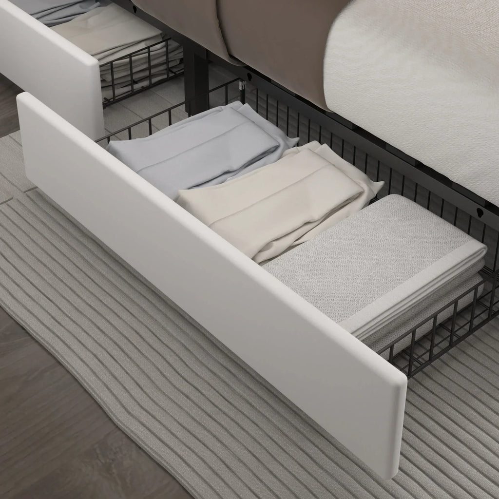 2026 NewVECELO Full Bed Frame with 4 Storage Drawers (Wheeled) and Tufted Upholstered Adjustable Headboard Platform Bed, Beige