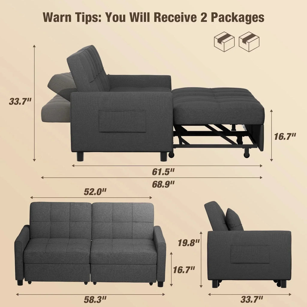 2026 NewSofa Bed, Lofka 3-in-1 Convertible Sleeper Sofa with Storage, Adjustable Backrest & Pull Out Function - Sleeper Chair for Small Space, Apartment, Dark Grey