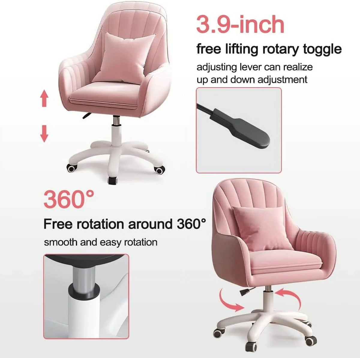 2026 NewHome Office Chair Computer Chair with Mid-Back Upholstered Modern Tufted Computer Task Chair Swivel Height Adjustable Velvet Accent Chair."White"