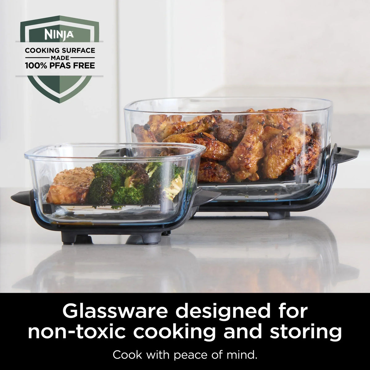 2026 NewNinja Crispi 4-in-1 Portable Glass Air Fryer Cooking System, 4-Qt & 6-Cup Containers, Cyberspace