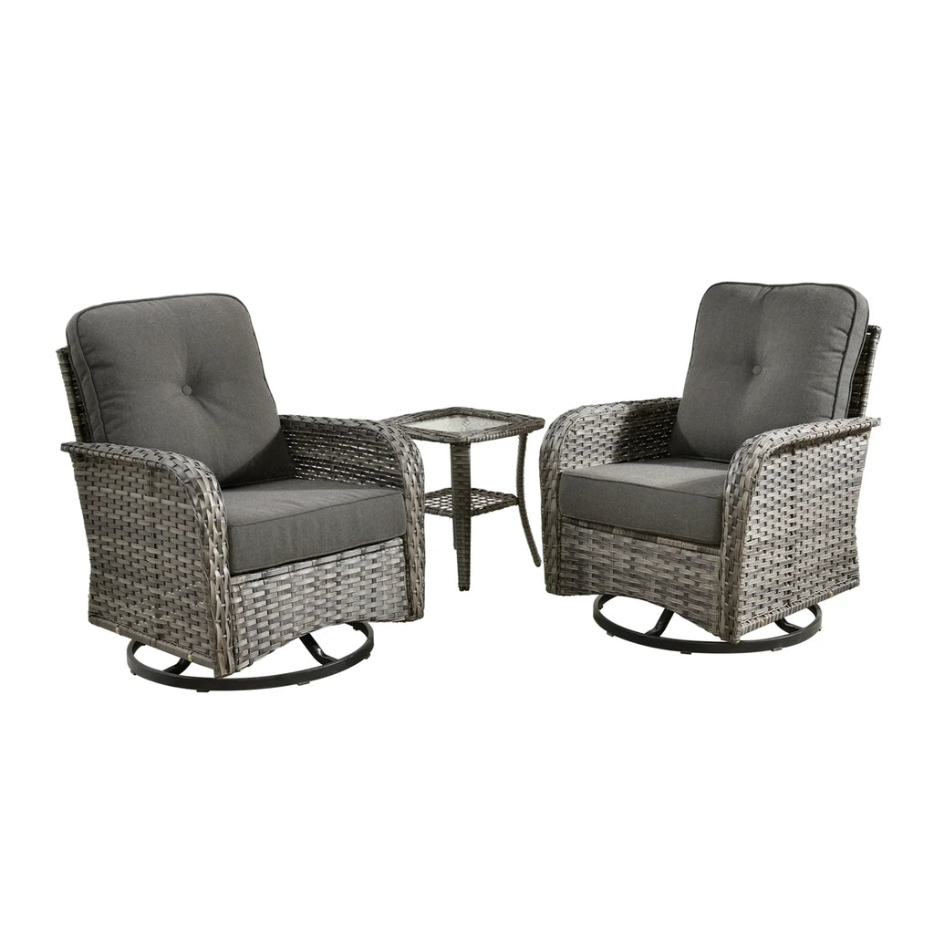 2026 NewOvios 5 Pieces Outdoor Patio Furniture Set High Back All Weather Wicker Conversation Set with Swivel Chairs & Coffee Table, Dark Gray