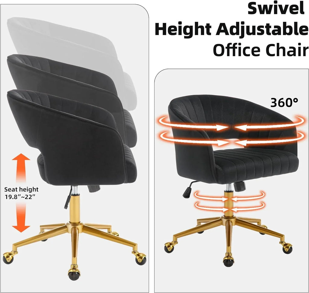 2026 NewWestice Home Office Desk Chairs, Velvet Task Chair, Height Adjustable Swivel Vanity Chair with Golden Base for Vanity Study, Living Room Computer Room, Beige