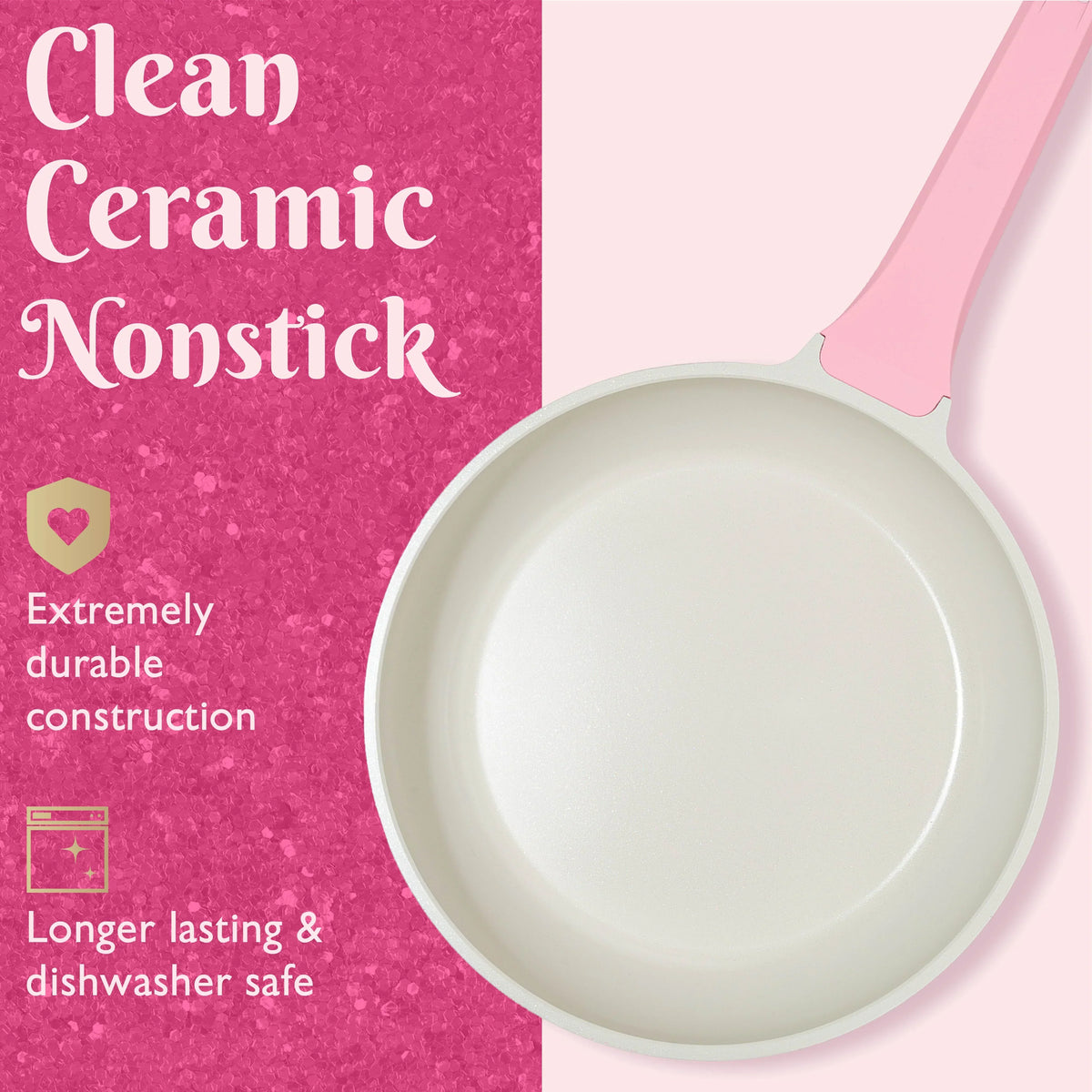 2026 NewParis Hilton 10-Piece Ceramic Nonstick Cast Aluminum Cookware Set, Clean Ceramic Coating, Faceted Pink Design