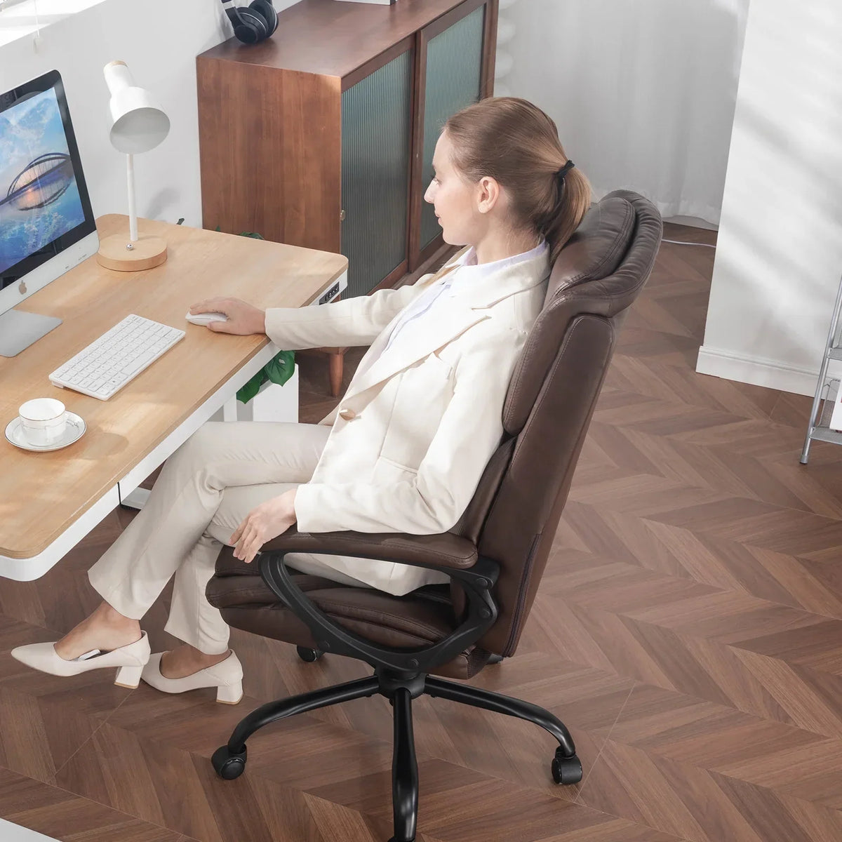 2026 NewMainstays Executive Ergonomic High Back Leather Home Office Desk Chair, Black