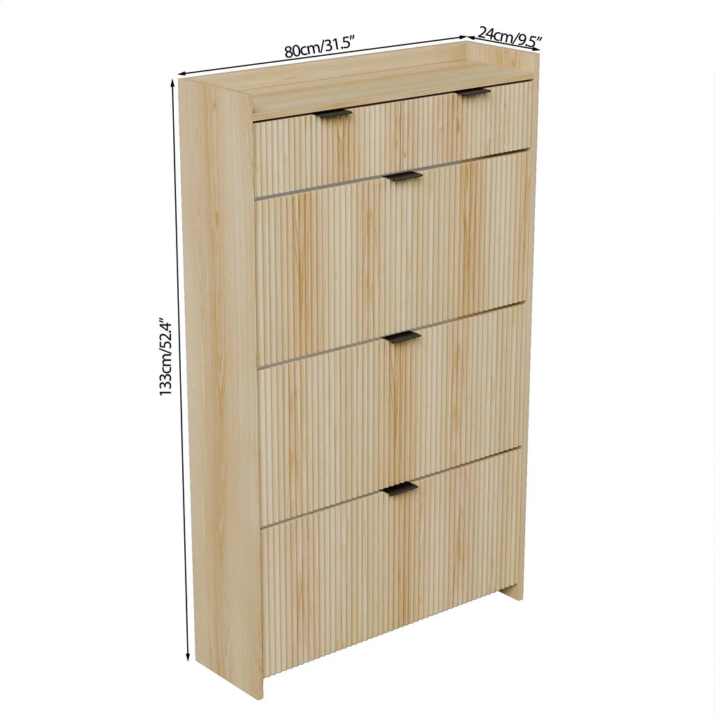 2026 NewShoe Cabinet, Free Standing Tipping Bucket Shoe Rack Organizer with 3 Flip Drawers, Modern Entryway Narrow Shoe Rack with 2 Drawers & Top Storage, for Hallway Bedroom, Walnut