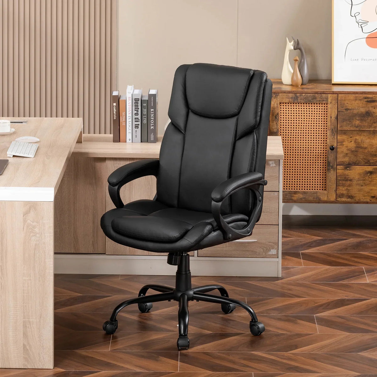 2026 NewMainstays Executive Ergonomic High Back Leather Home Office Desk Chair, Black
