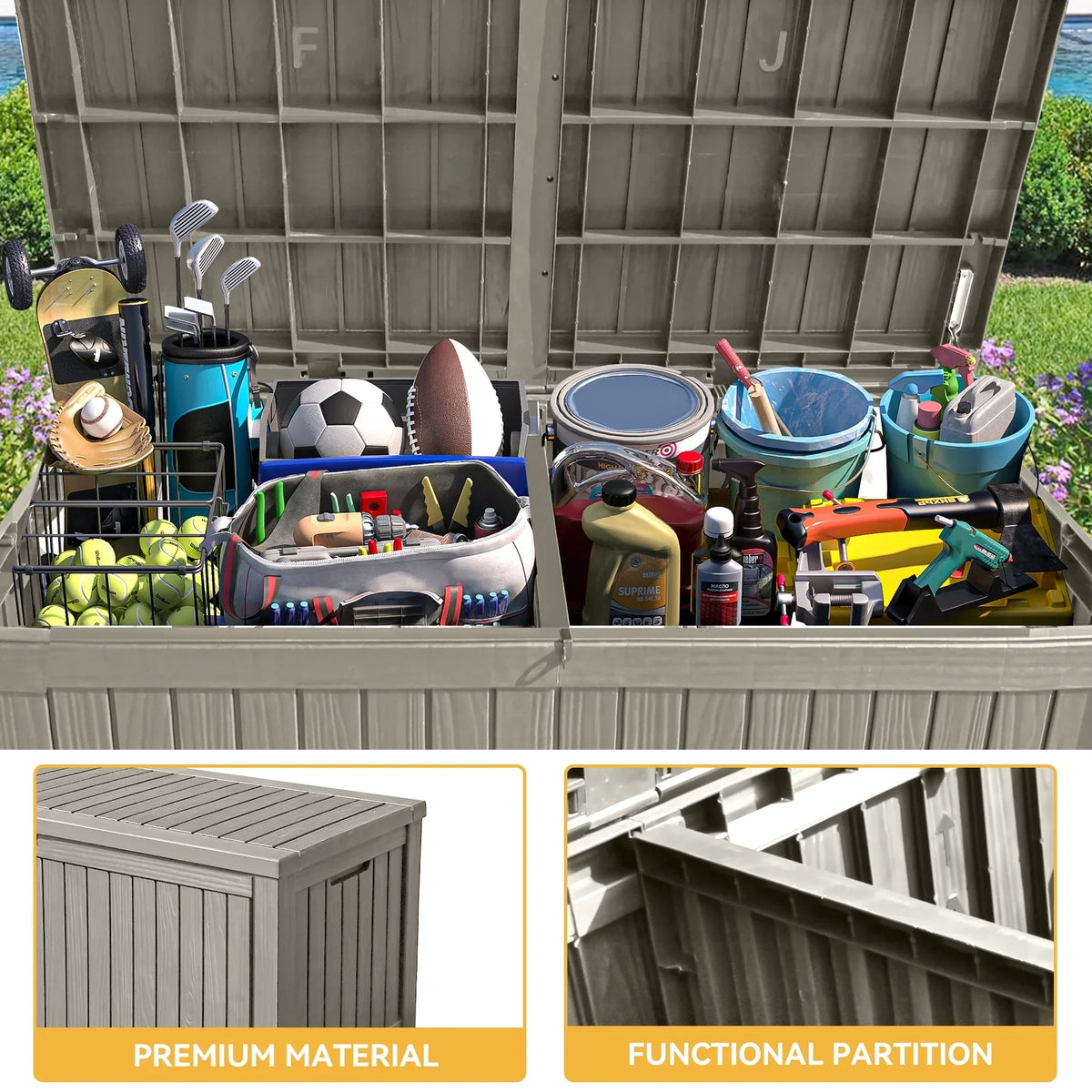 2026 NewUforic 150 Gallon Outdoor Storage Deck Box, Large Outdoor Storage Organized w/Divider,for Patio Furniture,Garden Tools, Black