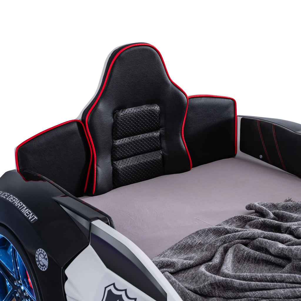 2026 NewFurniture of America Dash Kids Plastic Twin Race Car Bed with LED and Sound, White