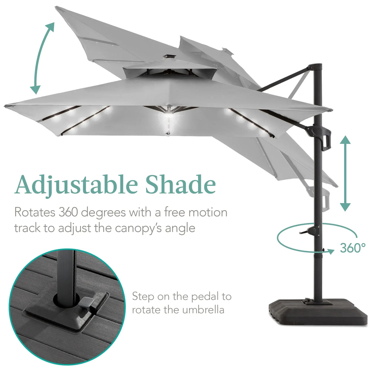 2026 NewBest Choice Products 10x10ft 2-Tier Square Outdoor Solar LED Cantilever Patio Umbrella w/ Base Included - Tan