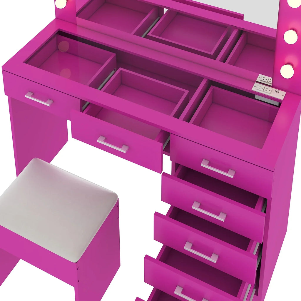 2026 NewKtaxon Large Makeup Vanity, Vanity Table Set w/ Visible Glass Top w/ Charging Station, White