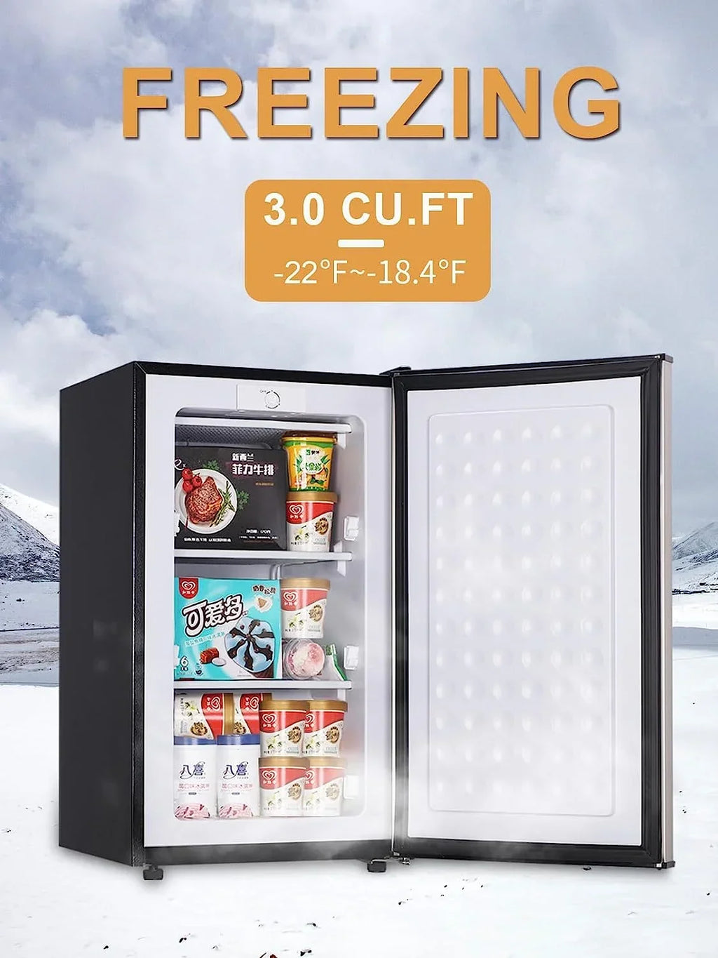 2026 NewUpright Freezer, 3.0 Cu.ft Compact Upright Freezer with Adjustable Thermostat, Mini Freezer with Reversible Stainless Steel Single Door, Silver