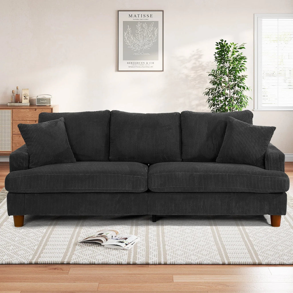 2026 New87" Corduroy Sofa,3 Seater Sofa with Extra Deep Seats,Neche Comfy Upholstered Couch for Living Room,2 Pillows,Green