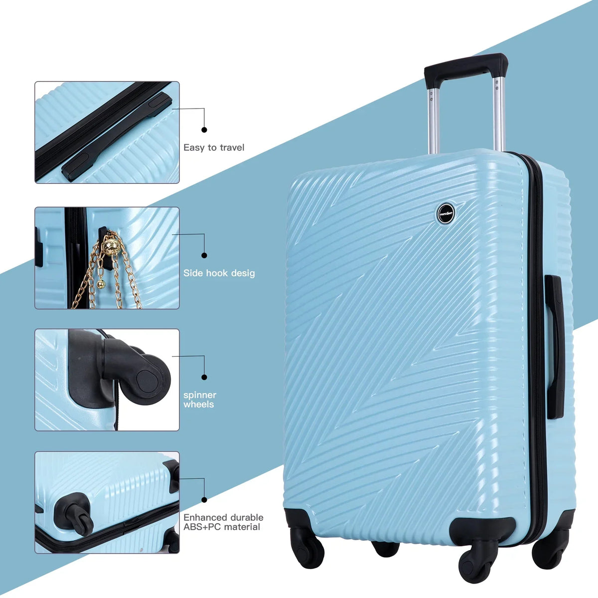 2026 NewTripcomp Luggage 3 Piece Set,Suitcase with Spinner Wheels Hardside Lightweight Luggage 20in24in28in.(Blue)