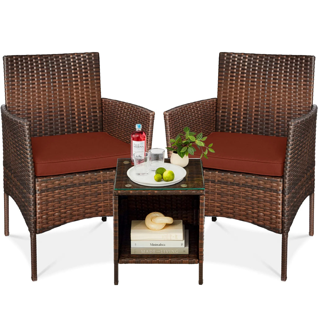 2026 NewBest Choice Products 3-Piece Outdoor Wicker Conversation Patio Bistro Set, w/ 2 Chairs, Table - Gray/Navy