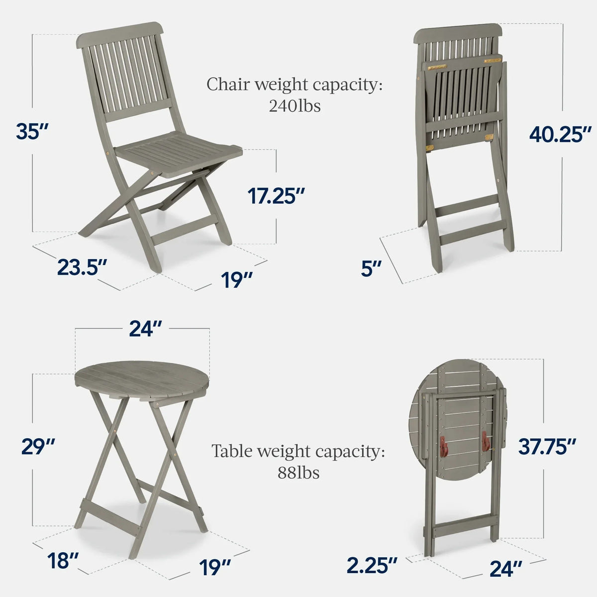2026 NewBest Choice Products 3-Piece Acacia Wood Bistro Set, Folding Patio Furniture w/ 2 Chairs, Table - Natural