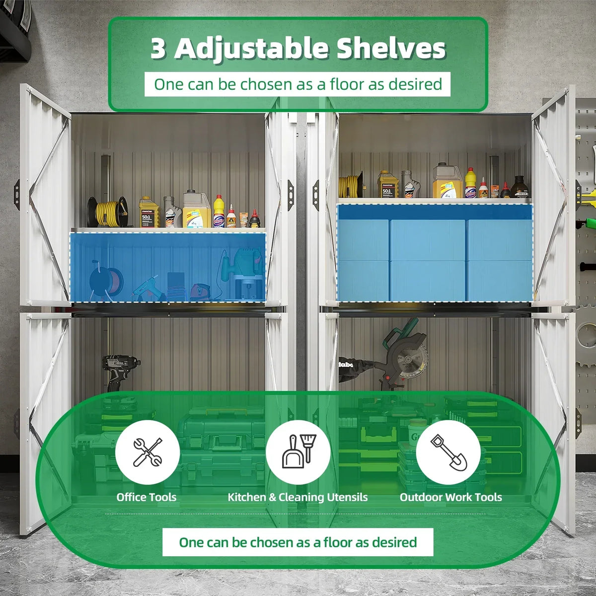 2026 NewAECOJOY Outdoor Storage Cabinet for Garden & Patio, a Metal Organizer with Doors and Shelves in Gray
