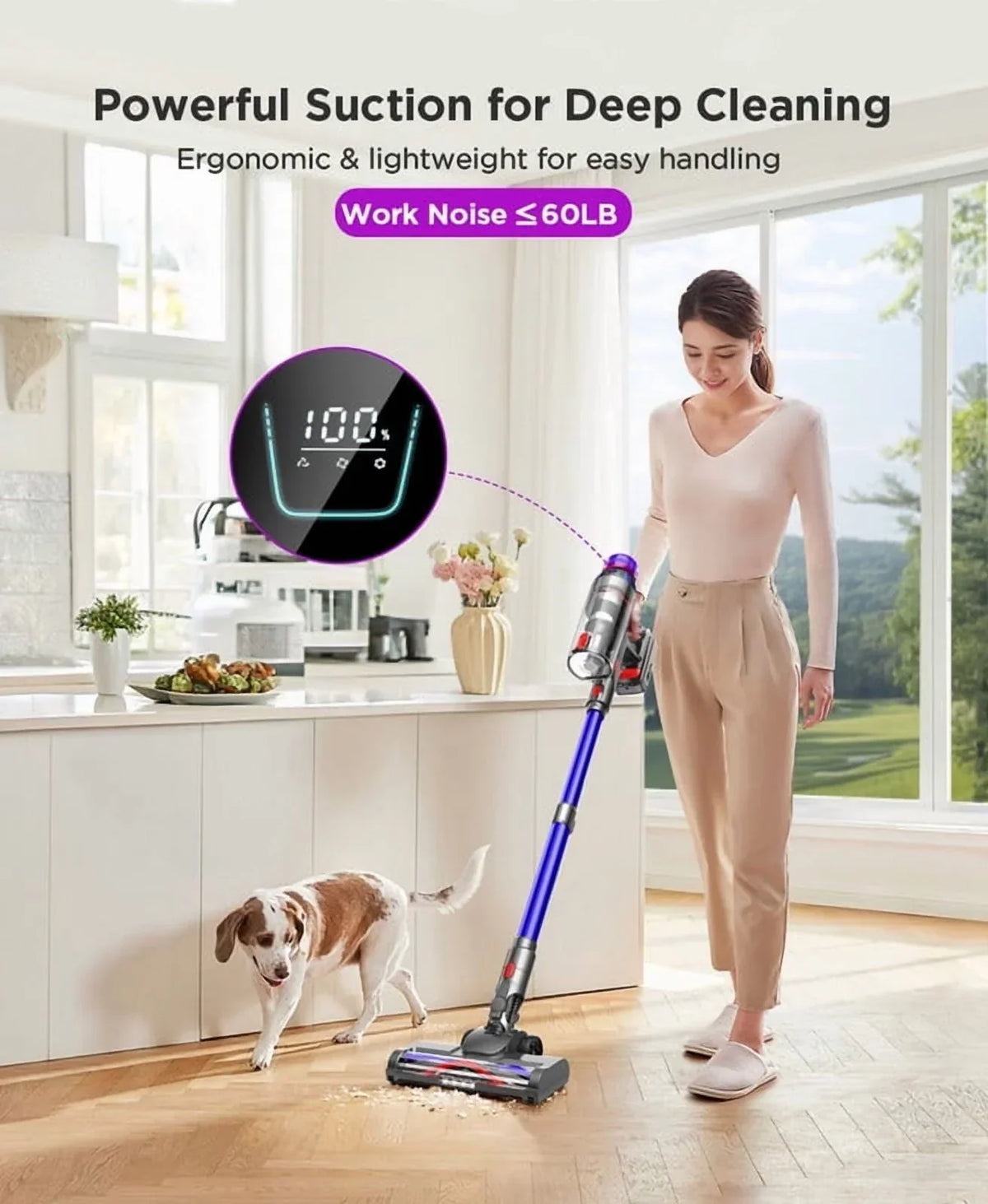 2026 NewHosaud Cordless Vacuum Cleaner - 45000pa 550W 55mins 2600mAh Lightweight Stick Vacuum Cleaners for Home Pet Hair Carpet Floor Purple