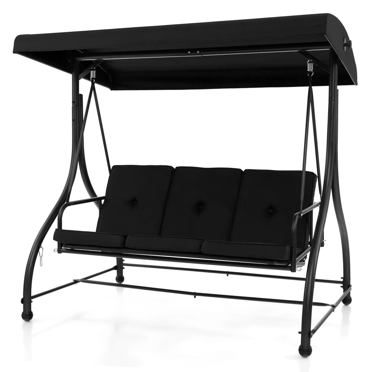 2026 NewCostway 3-Seat Outdoor Converting Patio Swing Glider Adjustable Canopy Porch Swing Black