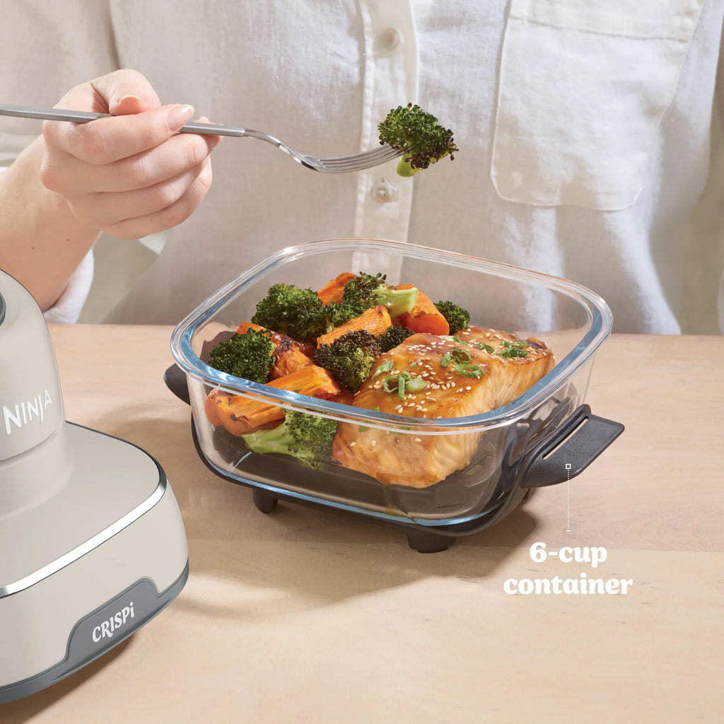 2026 NewNinja Crispi 4-in-1 Portable Glass Air Fryer Cooking System, 4-Qt & 6-Cup Containers, Cyberspace