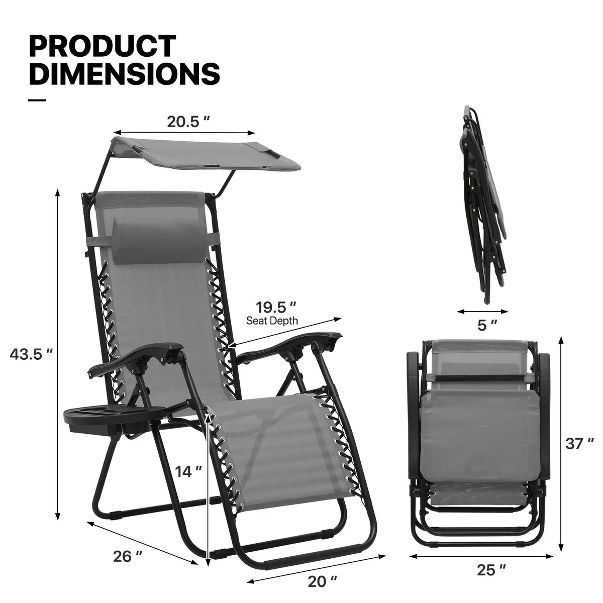 2026 NewMoNiBloom Zero Gravity Chairs Set of 2, Folding Outdoor Patio Beach Recliner with Canopy Shade & Headrest, Black