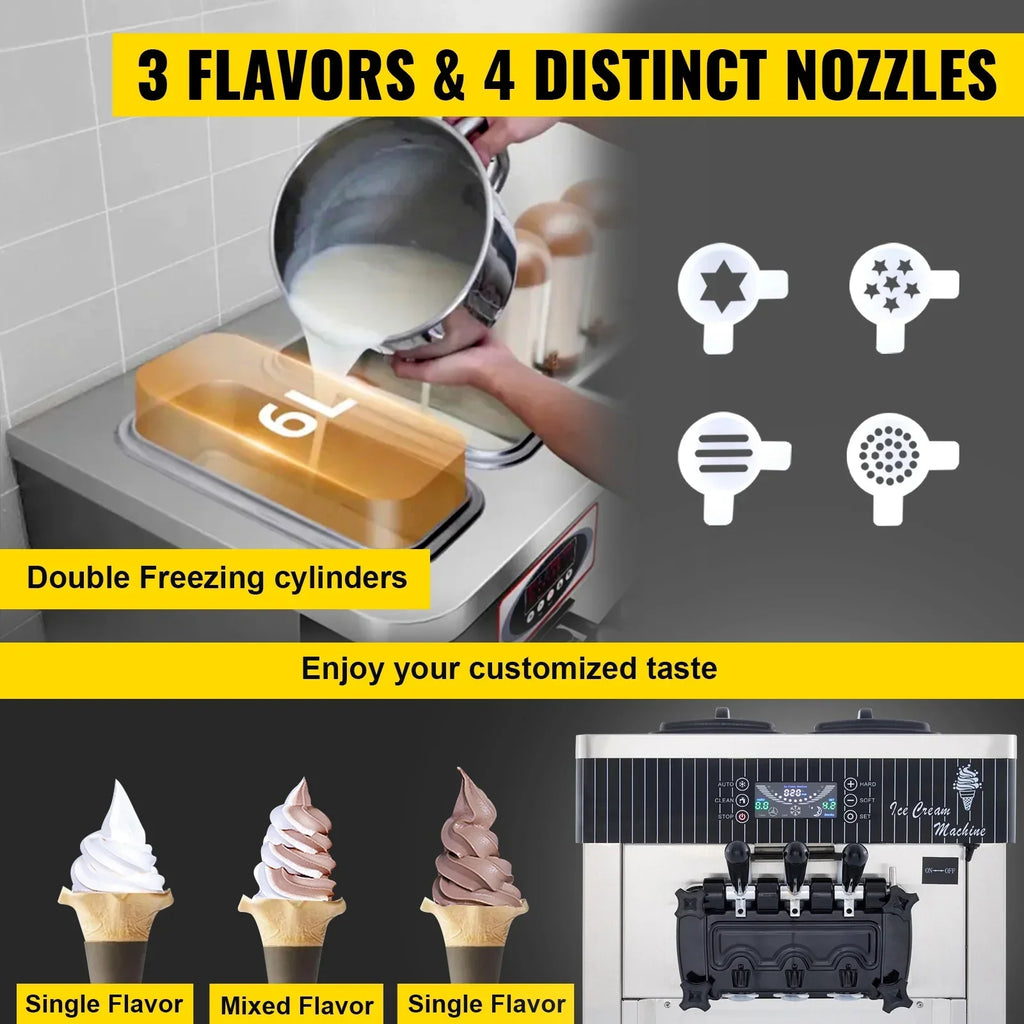 2026 NewSIHAO 1200W Commercial Ice Cream Machine Countertop 18L/H Soft Serve Ice Cream Maker with LED Display