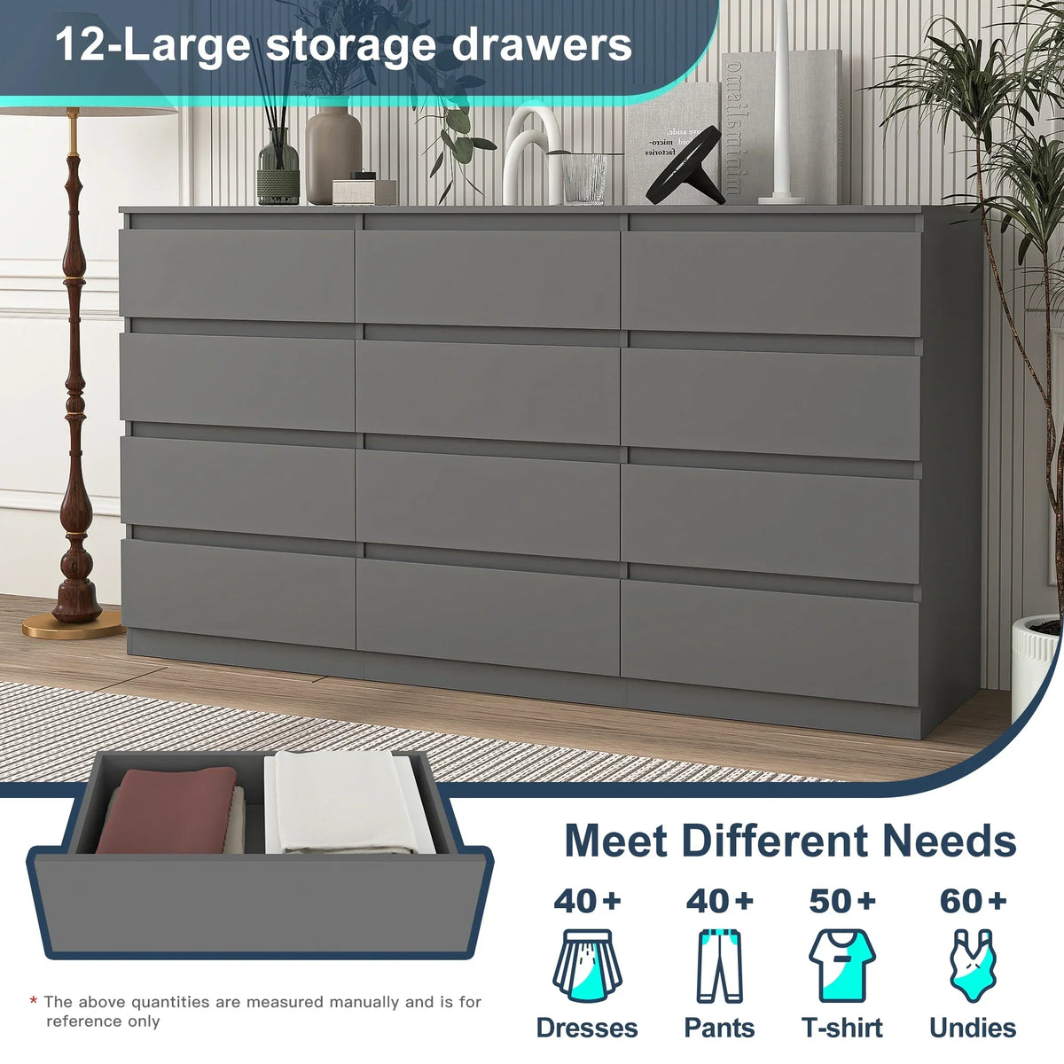 2026 NewKadyn Modern 6 Drawer Dresser Wood Cabinet,Dresser for Bedroom, Kitchen Storage Cabinet with Drawers, Chest of Drawers(Black)