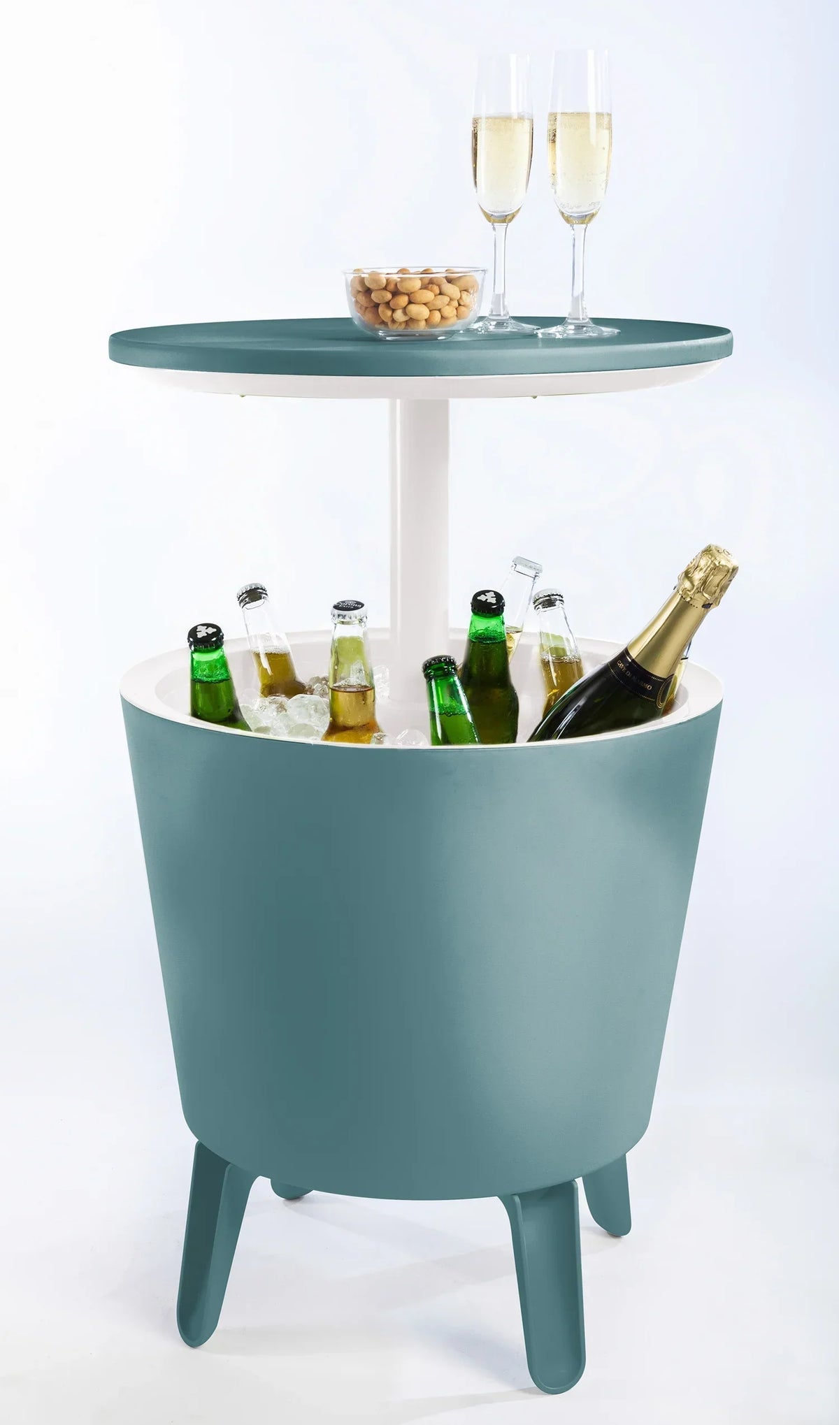 2026 NewKeter Pacific 7.5 Gallon Cool Bar 2 in 1 Weather Resistant Side Table and Bar Durable Resin Outdoor Patio Beverage Cooler Table, Rattan Look Brown