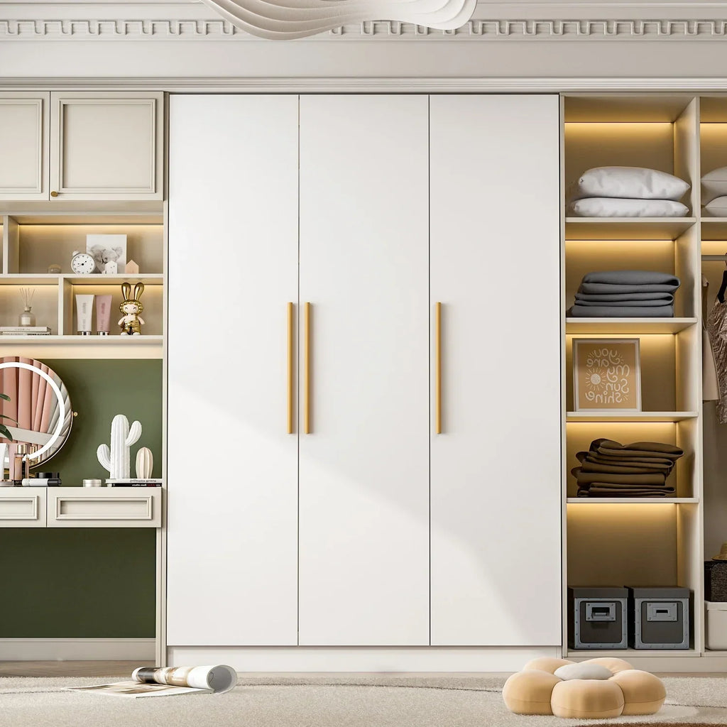 2026 NewFUFU&GAGA Wardrobe Armoire Wooden Closet Cabinet 6 Storage Cube and Hanging Rod White