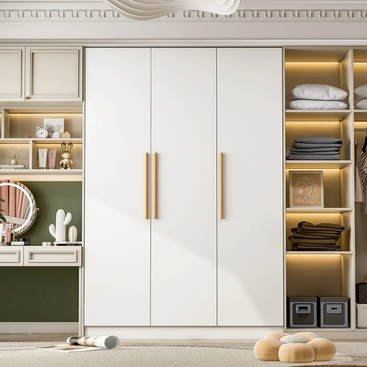 2026 NewFUFU&GAGA Wardrobe Armoire Wooden Closet Cabinet 6 Storage Cube and Hanging Rod White