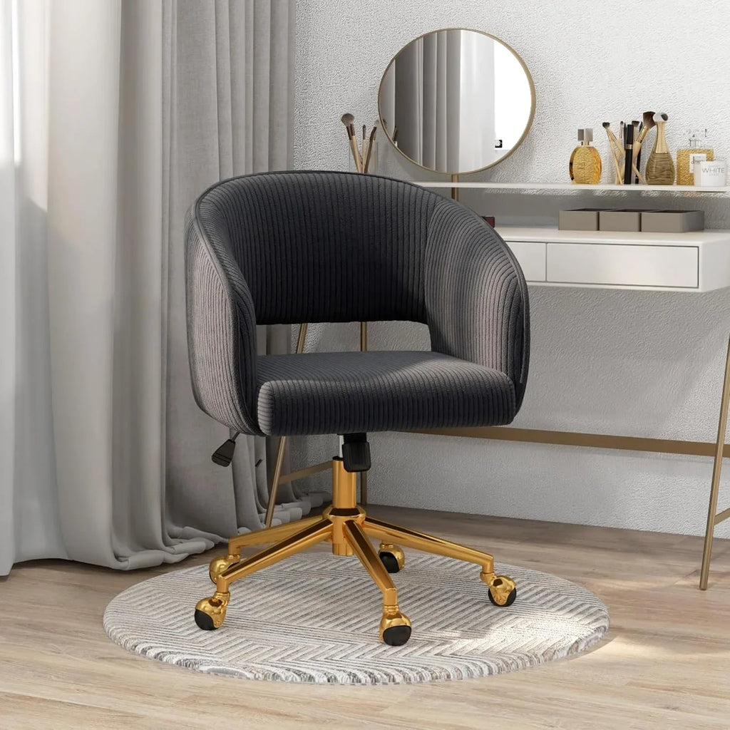 2026 NewHome Office Swivel Desk Chair, Modern Velvet Vanity Chair, Height Adjustable Armchair with Gold Base, Ergonomic Office Chair for Task Study Computer Room, Beige