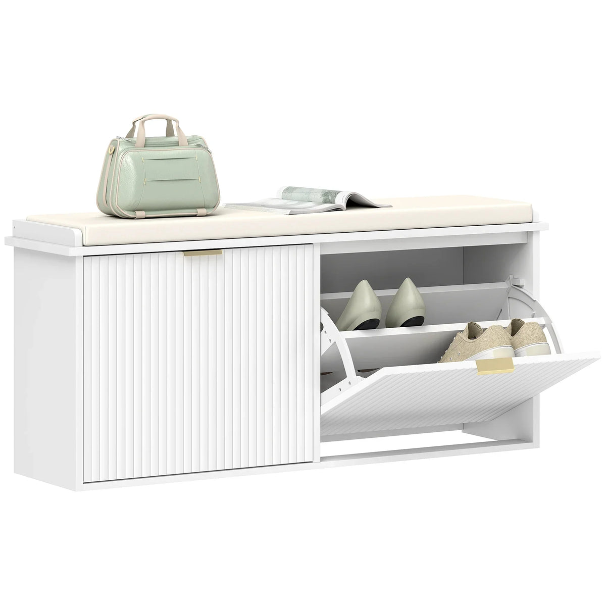 2026 NewHOMCOM Shoe Bench with Padded Seat Cushion and Flip-Drawer, Entryway Bench Holds up to 529lb, 40.9x10.2x18.7 Inches, Black