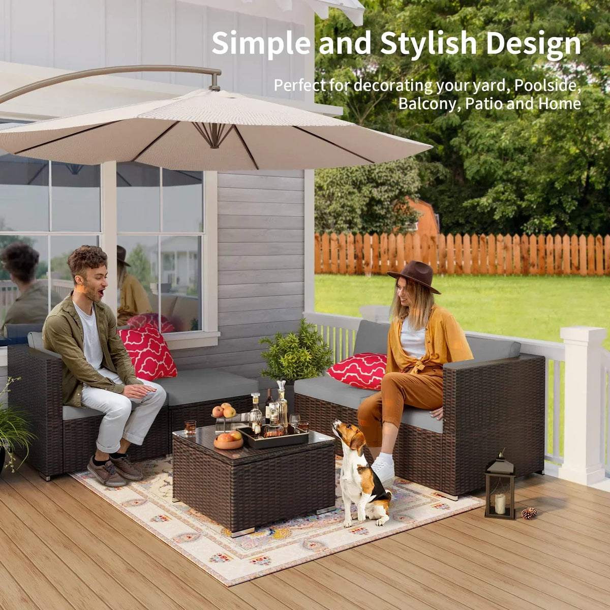 2026 NewPatio Furniture Set Clearance, Lofka 5 Piece Outdoor Sectional Furniture Chair Set with Cushions and Tea Table, Gray