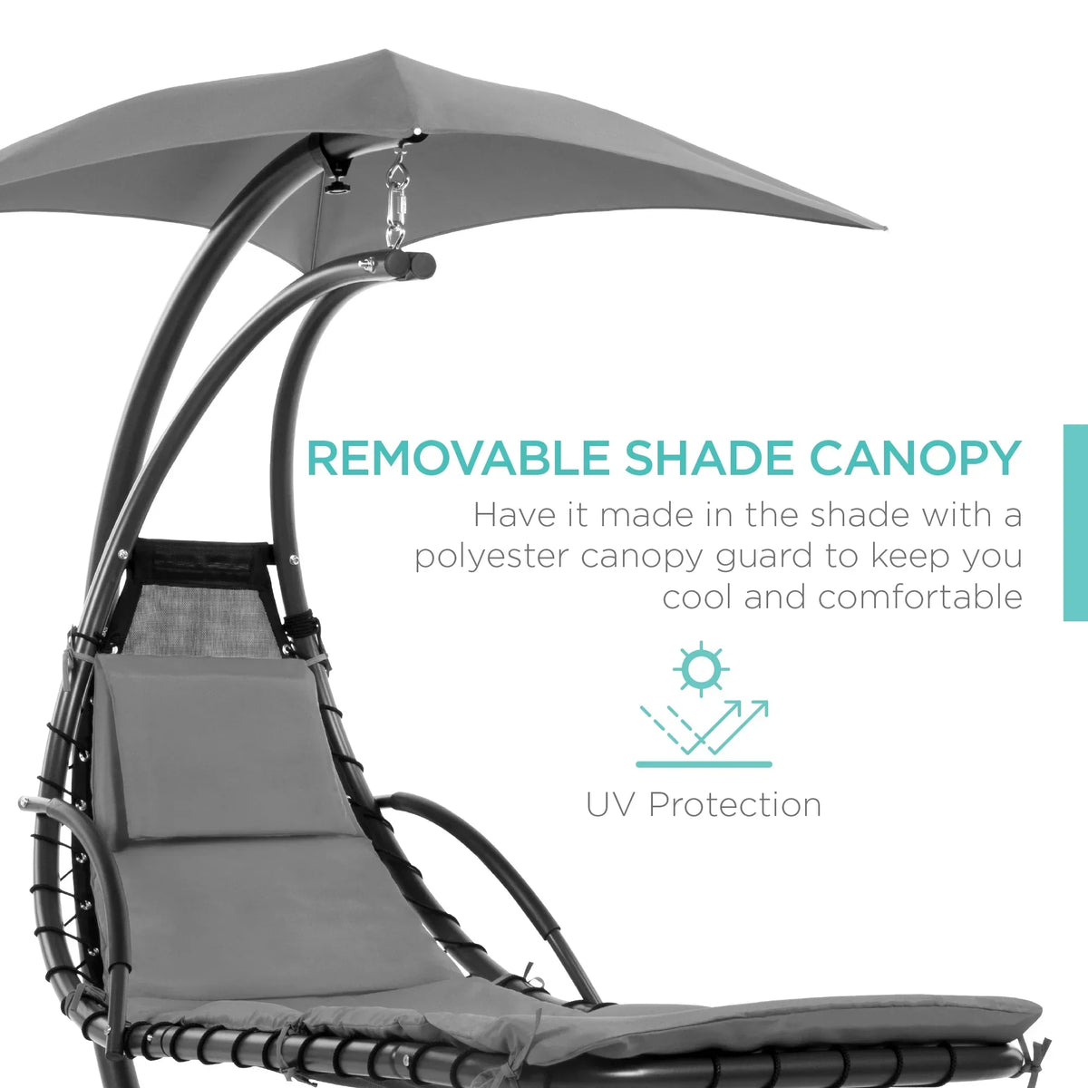 2026 NewBest Choice Products Hanging Curved Chaise Lounge Chair Swing for Backyard, Patio w/ Pillow, Shade, Stand - Teal