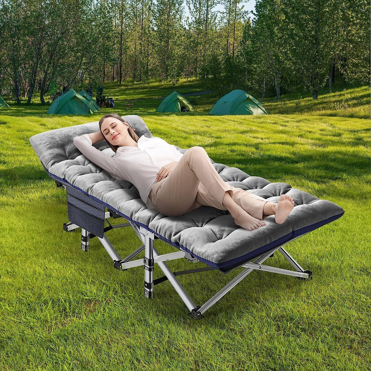 2026 NewABORON Portable Camping Cot with Mattress & Carry Bag, 75''x28'' Folding Sleeping Cots, Folding Bed Cot for Adults & Kids