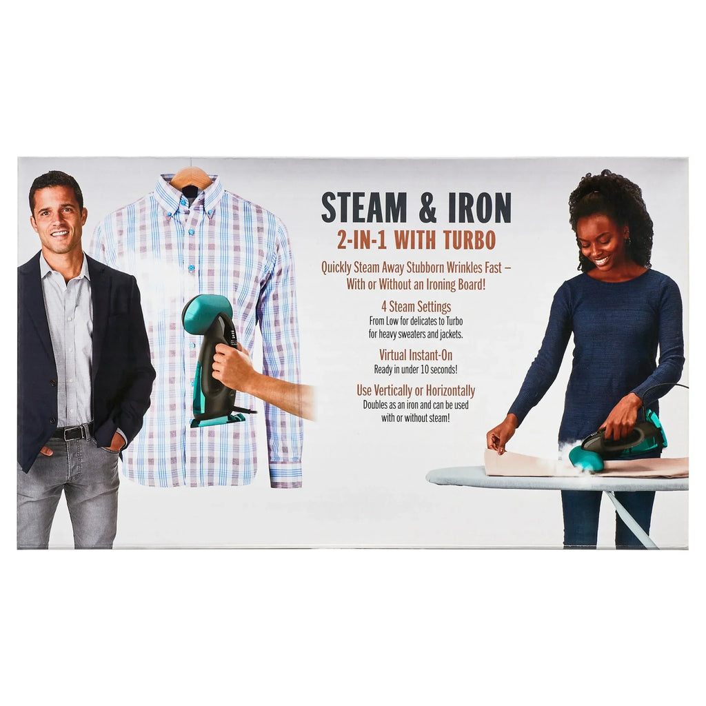 2026 NewConair Turbo ExtremeSteam 1875 Watt Handheld Fabric, 2-in-1 Steam and Iron Garment Steamer, One Size, Black/Green GS107