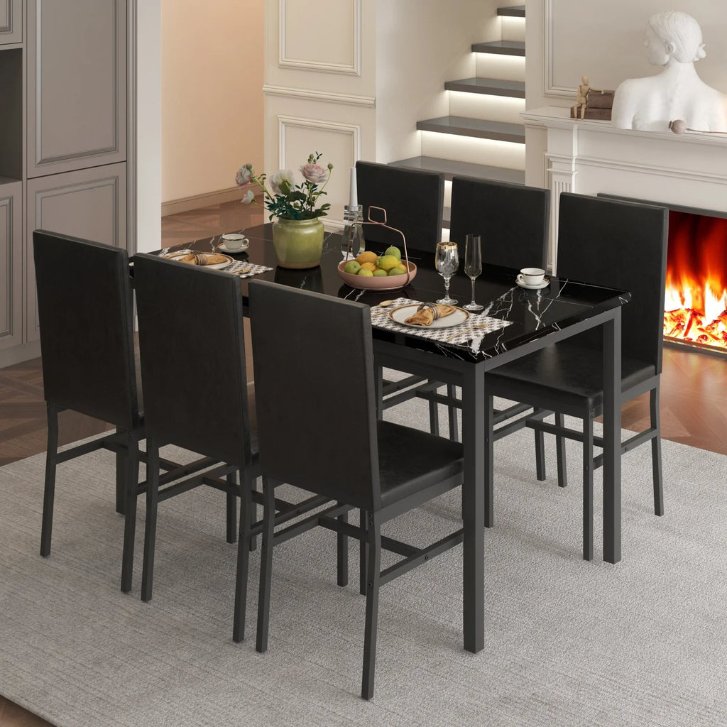 2026 NewDining Table with 6 High-back Upholstered Chairs, Modern Dinette Set, Dining Table and Chairs Set for 6 Persons, Small Home Kitchen Dining Table Set, Ideal for Apartment Breakfast Nook Bar, B1470