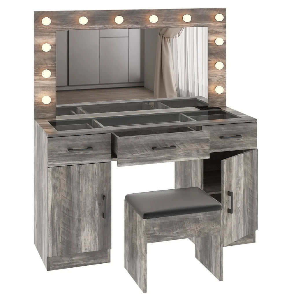 2026 NewKtaxon Large Makeup Vanity, Vanity Table Set w/ Visible Glass Top w/ Charging Station, White