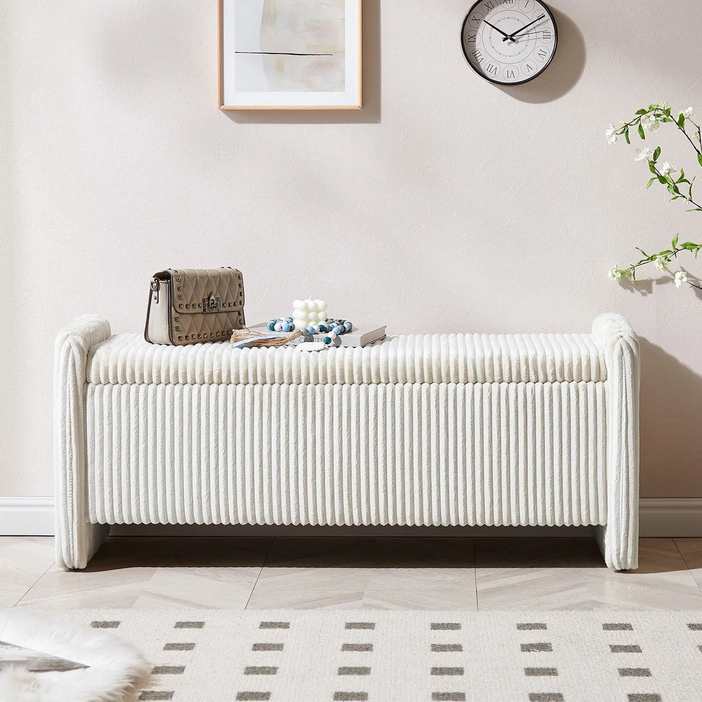2026 NewPinmoco 44" Storage Ottoman Bench, Upholstered Entryway Bench with Storage End of Bed Bench for Bedroom& Living Room, Corduroy Gray