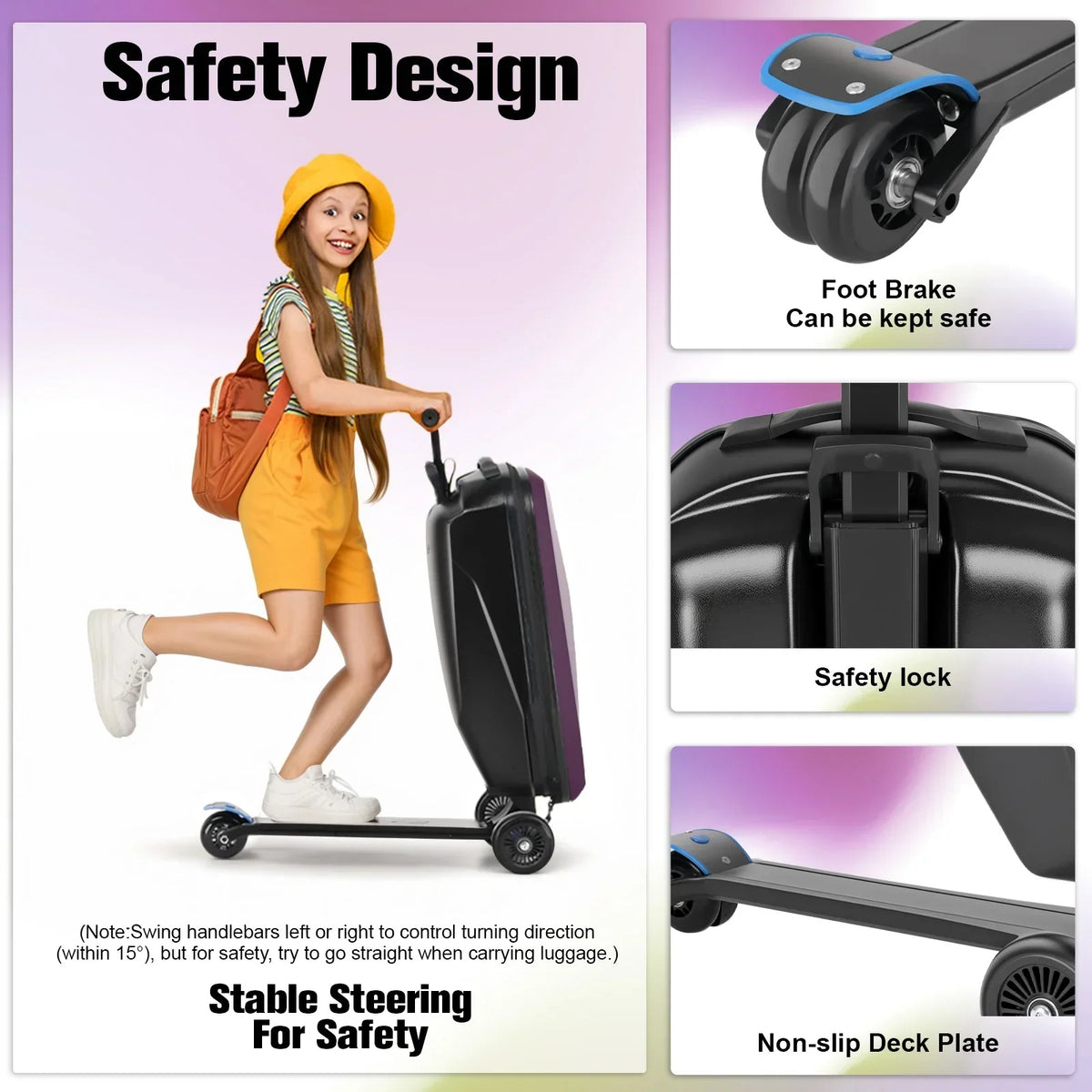 2026 NewAdvwin Scooter Luggage for Kids & Adults, Hardside Ride on Suitcase for Kids Ages 4-15 Multifunctional Lightweight Foldable Carry on Luggage with Wheels Ride on for Children Teenagers, Pink