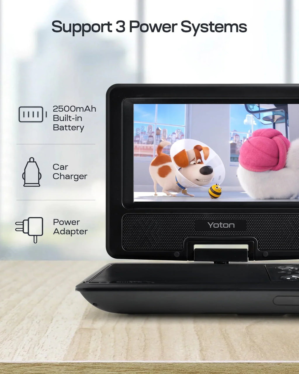 2026 New7.5'' Portable DVD Player for Car and Kids Support USB & SD Cards 5 Hours Internal Battery Car DVD Player with Car Charger, Black