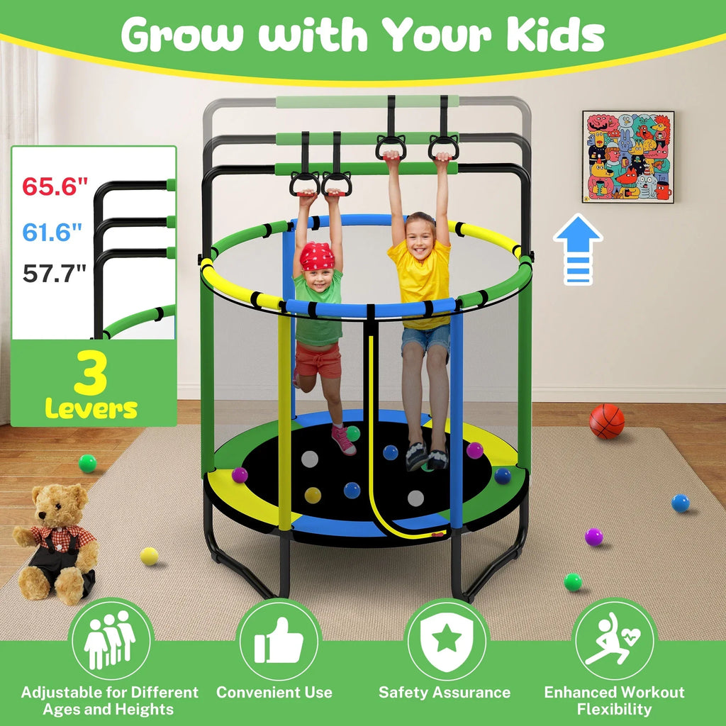 2026 NewMini Round Trampoline for Kids with Basketball Hoop, SEGMART 55'' Indoor Outdoor Toddler Trampoline with Enclosure Net, Swing, Sandbag, Ring, Ocean Balls, Small Trampoline Gift for Boys Girls, Blue
