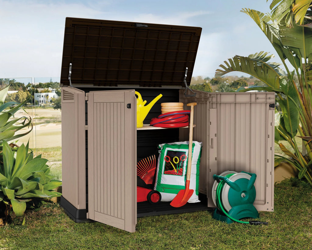 2026 NewKeter S.I.O Midi 4.3' x 2.3' x 3.7' Horizontal Resin Outdoor Storage Shed with Durable Floor, Grey