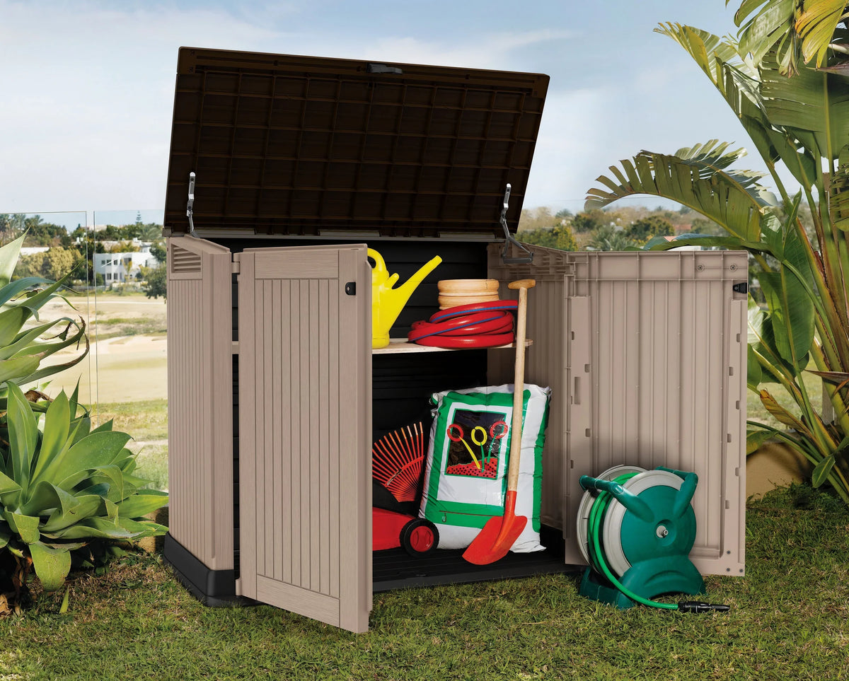 2026 NewKeter S.I.O Midi 4.3' x 2.3' x 3.7' Horizontal Resin Outdoor Storage Shed with Durable Floor, Grey