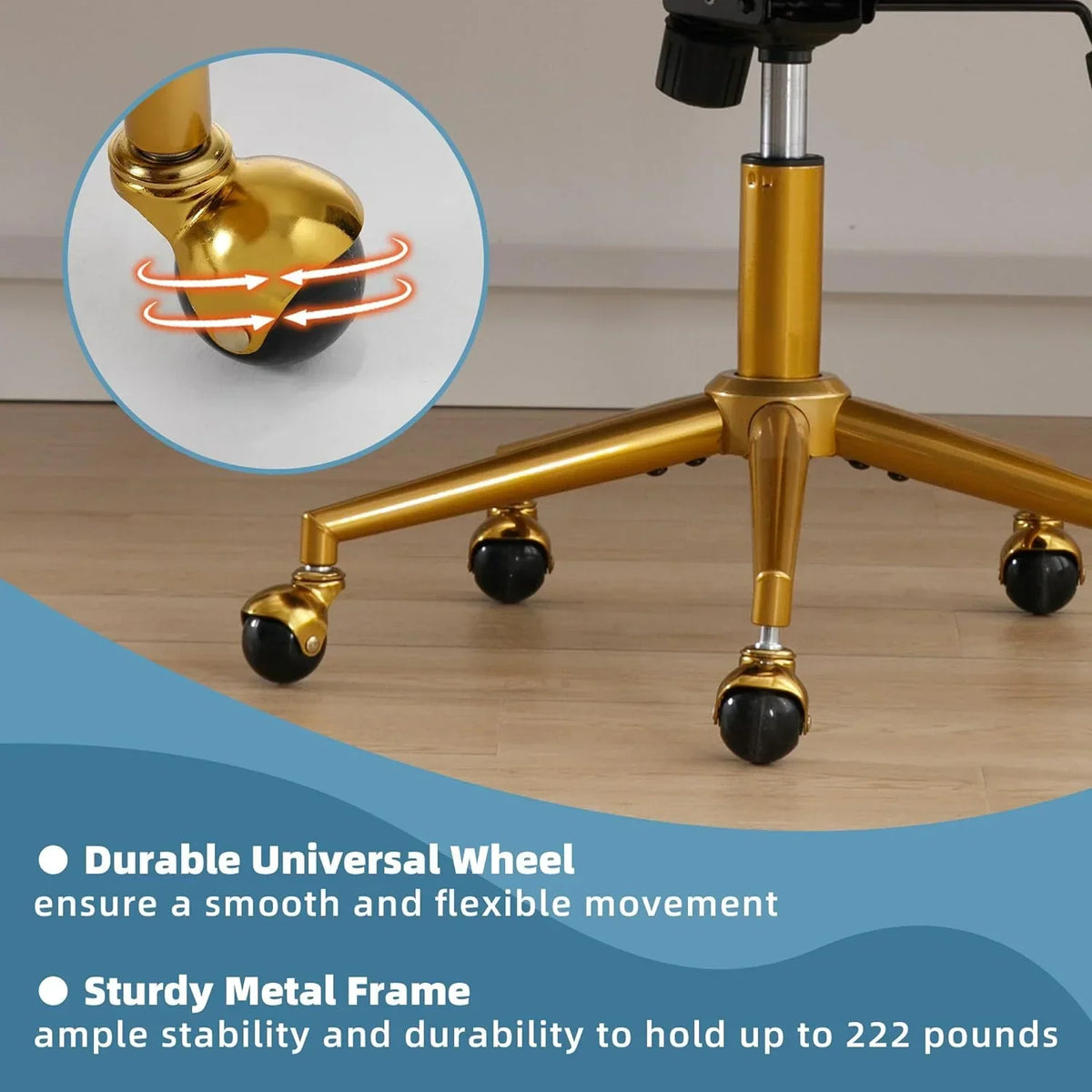 2026 NewWestice Home Office Desk Chairs, Velvet Task Chair, Height Adjustable Swivel Vanity Chair with Golden Base for Vanity Study, Living Room Computer Room, Beige