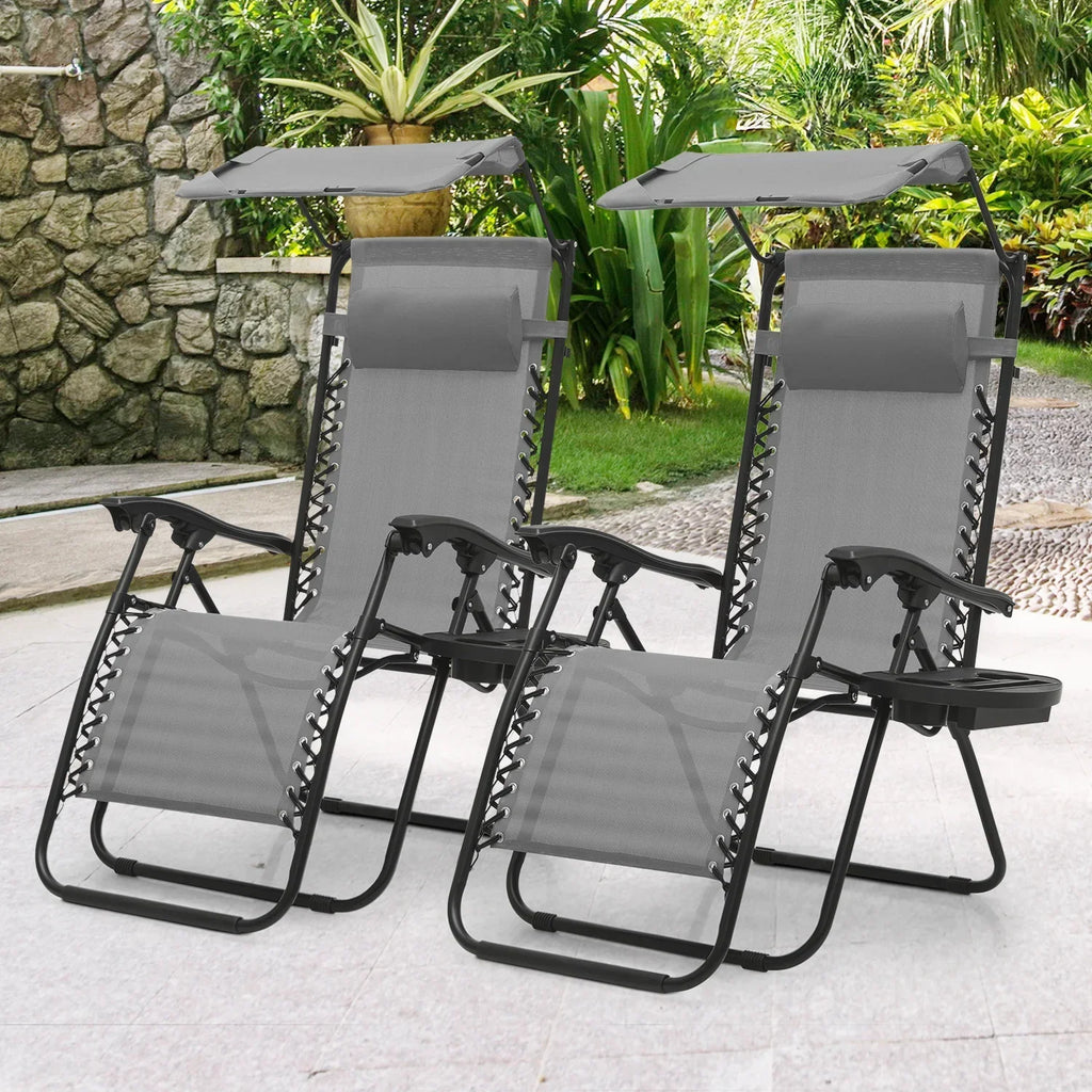 2026 NewMoNiBloom Zero Gravity Chairs Set of 2, Folding Outdoor Patio Beach Recliner with Canopy Shade & Headrest, Black
