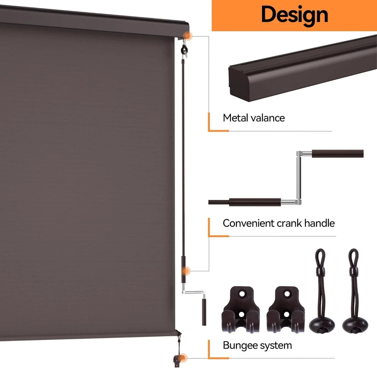 2026 NewSuperjoe Outdoor Roller Shade for Patio, Cordless Blackout Waterproof Blind, UV Block, 4'L x 6'W