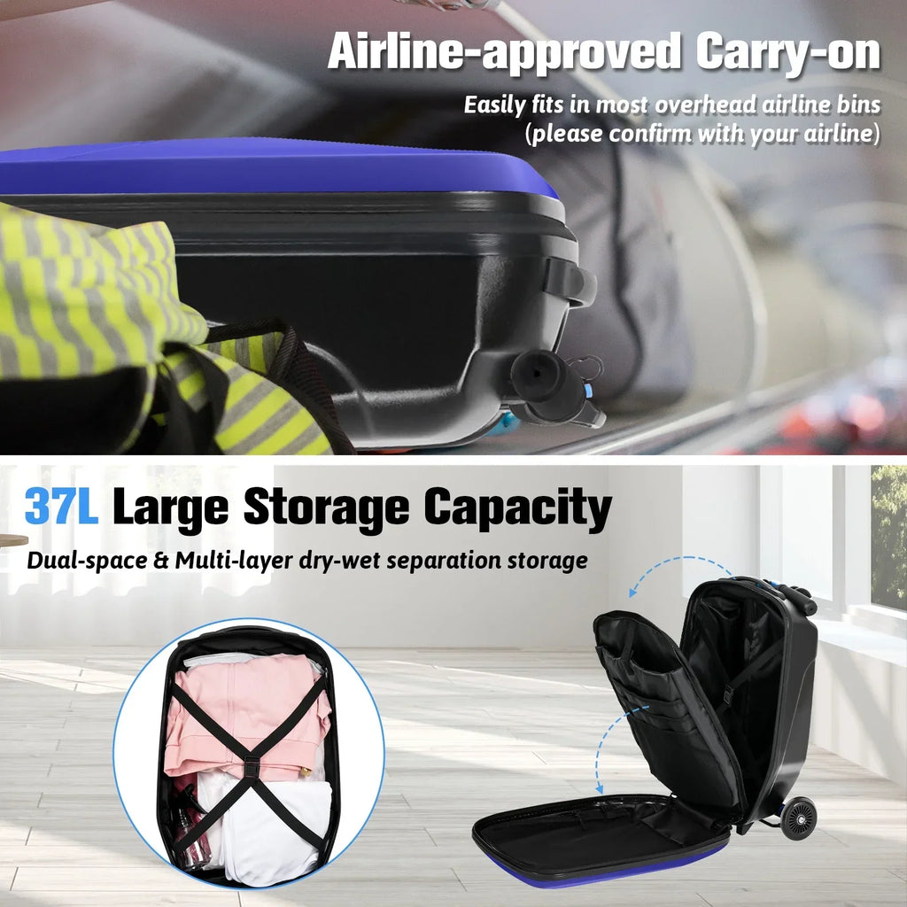 2026 NewAdvwin Scooter Luggage for Kids & Adults, Hardside Ride on Suitcase for Kids Ages 4-15 Multifunctional Lightweight Foldable Carry on Luggage with Wheels Ride on for Children Teenagers, Pink