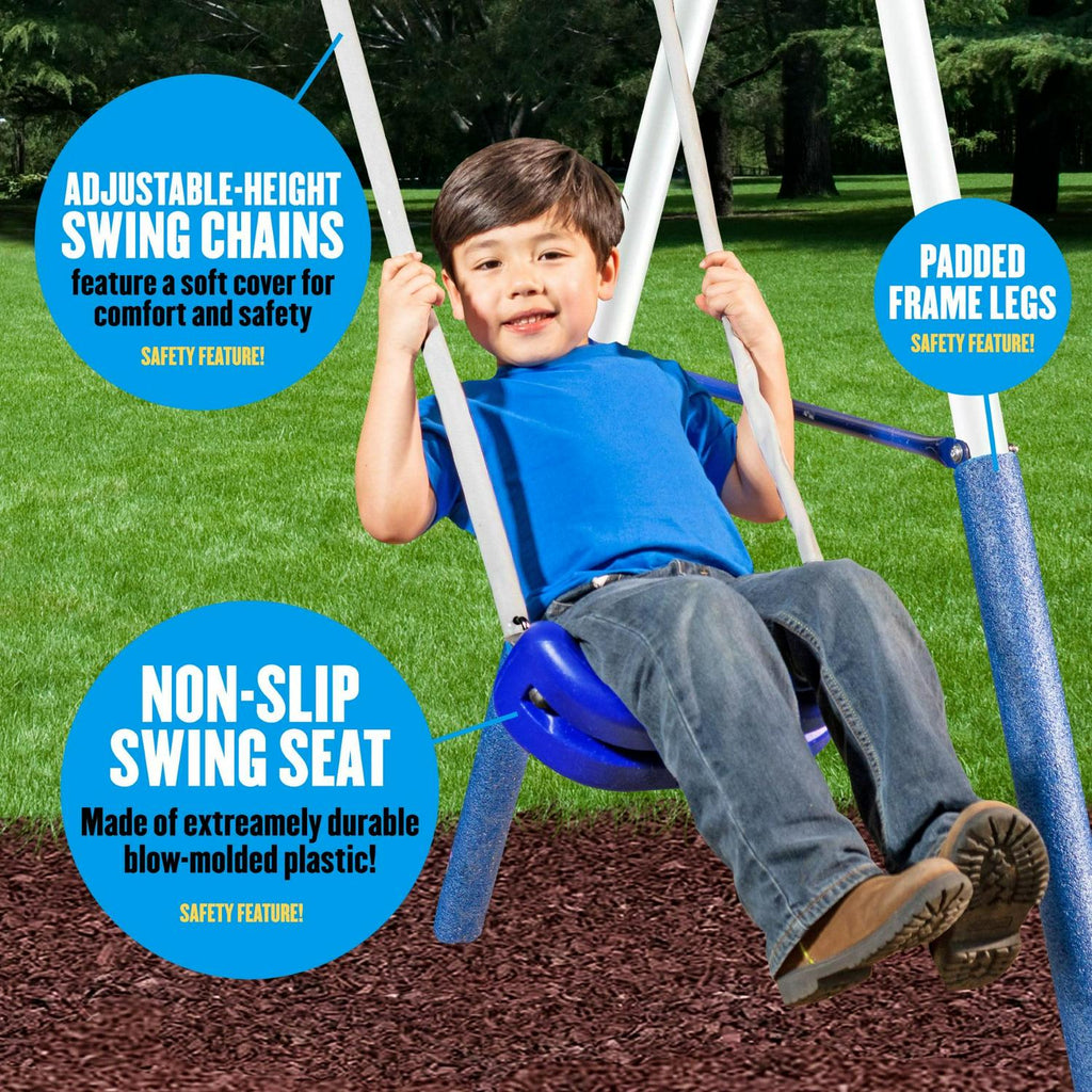 2026 NewXDP Recreation Fun All-Mighty Metal Swing Set with Super Disc Swing. Stand R Swing. Glider. & Slide