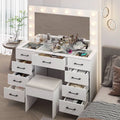 2026 NewKtaxon Large Makeup Vanity, Vanity Table Set w/ Visible Glass Top w/ Charging Station, White